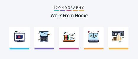 Work From Home Line Filled 5 Icon Pack Including working. user. brain. home work. user. Creative Icons Design vector