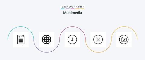 paquete de iconos multimedia line 5 que incluye medios p. cámara. abajo. multimedia. medios de comunicación vector