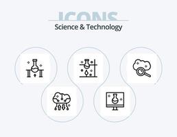 Science And Technology Line Icon Pack 5 Icon Design. science. laboratory. motherboard. thermal energy. radioactivity vector