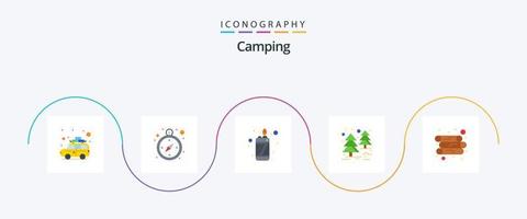 paquete de iconos de camping flat 5 que incluye. madera. fuego. Iniciar sesión. árbol vector