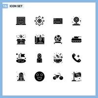 Pack of 16 creative Solid Glyphs of box webcam target web room Editable Vector Design Elements