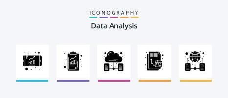 Data Analysis Glyph 5 Icon Pack Including folder. world wide. cloud network. timeline. digital. Creative Icons Design vector