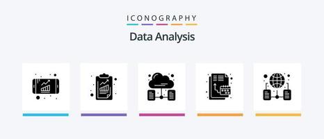 paquete de iconos de glifo 5 de análisis de datos que incluye carpeta. mundial. red en la nube. línea de tiempo digital. diseño de iconos creativos vector