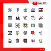 Mobile Interface Filled line Flat Color Set of 25 Pictograms of video online signal game energy Editable Vector Design Elements