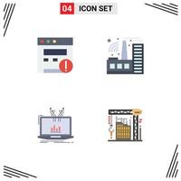 Set of 4 Commercial Flat Icons pack for alert online building analysis building Editable Vector Design Elements