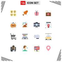 User Interface Pack of 16 Basic Flat Colors of real suitcase butterfly romance briefcase Editable Pack of Creative Vector Design Elements