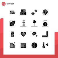 Pictogram Set of 16 Simple Solid Glyphs of cards review nature rating location Editable Vector Design Elements