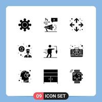 9 User Interface Solid Glyph Pack of modern Signs and Symbols of goal extrinsic full screen business promotion concept Editable Vector Design Elements