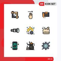 9 Universal Filledline Flat Color Signs Symbols of media camera phone camcorder contact Editable Vector Design Elements