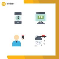 4 Creative Icons Modern Signs and Symbols of communications edit player ip user Editable Vector Design Elements