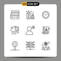 Modern Set of 9 Outlines Pictograph of password account watch pollution gas Editable Vector Design Elements