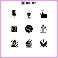 Mobile Interface Solid Glyph Set of 9 Pictograms of share lock first locker point Editable Vector Design Elements