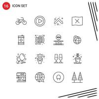 Pack of 16 Modern Outlines Signs and Symbols for Web Print Media such as toxic oil arrows barrel map Editable Vector Design Elements