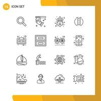 16 Universal Outlines Set for Web and Mobile Applications audio cassette location crown two way road Editable Vector Design Elements