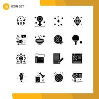 Set of 16 Vector Solid Glyphs on Grid for audio festival galaxy lamp light Editable Vector Design Elements