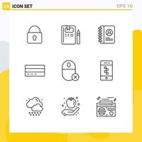 Universal Icon Symbols Group of 9 Modern Outlines of computers interface book finance card Editable Vector Design Elements