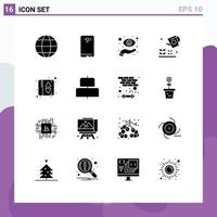 Universal Icon Symbols Group of 16 Modern Solid Glyphs of sprinkier garden camera farming view Editable Vector Design Elements