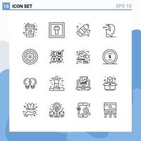 Universal Icon Symbols Group of 16 Modern Outlines of release negative bottle mind waste Editable Vector Design Elements