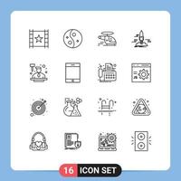 Modern Set of 16 Outlines Pictograph of shuttle publish women launch ambulance Editable Vector Design Elements