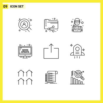 Editable Vector Line Pack of 9 Simple Outlines of output update female engineer public information Editable Vector Design Elements