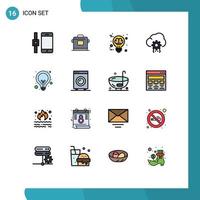16 signos de línea rellenos de color plano universal símbolos de proceso de idea desarrollo creativo codificación elementos de diseño de vector creativo editable