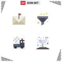 Mobile Interface Flat Icon Set of 4 Pictograms of communication truck envelope funnel transparent Editable Vector Design Elements