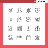 paquete de 16 signos y símbolos de contornos modernos para medios de impresión web, como elementos de diseño de vectores editables de seguridad ramadán de flecha hacia arriba