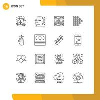 16 Universal Outlines Set for Web and Mobile Applications gestures right service arrow cloud Editable Vector Design Elements