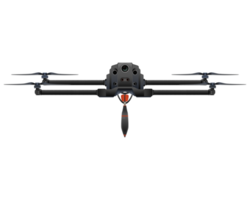 drone militaire avec bombe dans un style réaliste. frappes de missiles. fusée à air, illustration png colorée.