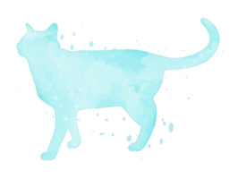 Watercolor pastel cat with splatter silhouette painting clipart