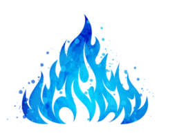 Watercolor painted blazing blue flame fire fireball illustration clipart png