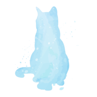 Watercolor pastel cat with splatter silhouette painting clipart png