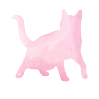 Watercolor pastel cat with splatter silhouette painting clipart png