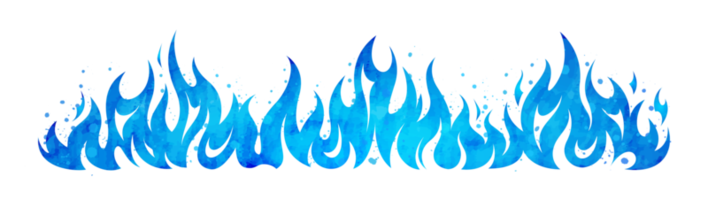 Watercolor painted blazing blue flame fire frame border template illustration clipart png