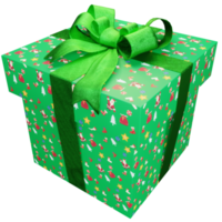 Christmas present of Christmas decors striped present with green ribbon