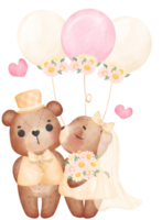 lindos ursinhos de pelúcia noiva e noivo amor romântico casamento casar com personagem de desenho animado em aquarela png