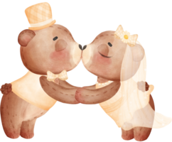 cute teddy bears bride and groom romantic love wedding marry watercolour cartoon character png