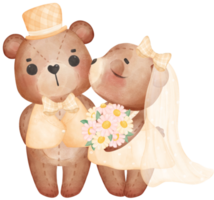 carino orsacchiotto orsi sposa e sposo romantico amore nozze sposare acquerello cartone animato personaggio png