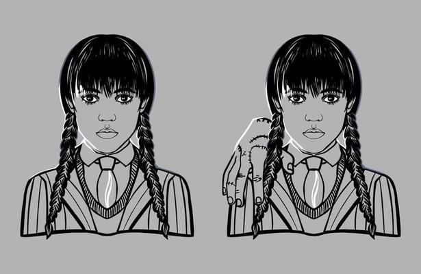 disembodied hand called the Thing. Wednesday. Happy Halloween. Girl with  braids. Vector. Wednesday addams illustration. Wednesday Concept. 16019267  Vector Art at Vecteezy