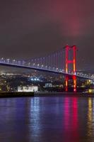Night view of Bosphorus bridge with lights Istanbul, Turkey photo