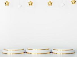 christmas pedestal podium concept. scene with christmas object and white background, white product display, luxury 3d render. stand for christmas gift, showcase, cosmetic, podium product. photo