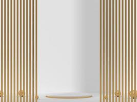 3d gold cylinder podium products display minimal mockup 3d render. color trend minimal studio, arch background podium shape cylinder. stand show cosmetic product. Stage showcase on pedestal podium. photo