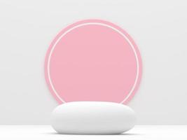 white stone podium products display minimal mockup 3d render. front view white room pink circle background podium shape nature. stand show cosmetic product. Stage showcase on pedestal podium. photo