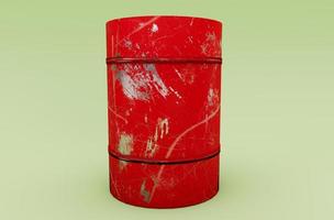 Ilustración 3d que representa un contenedor de barril de aceite rojo mínimo sobre fondo blanco. foto