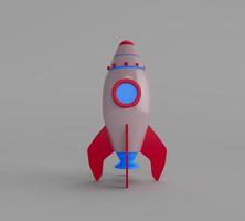 3d illustration rendering minimal spaceship rocket fly on white background. photo