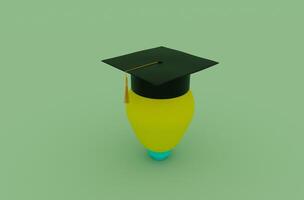 3d illustration light bulb Idea concept Graduation cap hat with tassel, icon Mortarboard photo