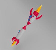 3d illustration rendering minimal spaceship rocket fly on white background. photo