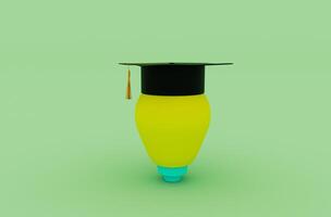 3d illustration light bulb Idea concept Graduation cap hat with tassel, icon Mortarboard photo