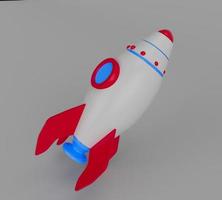 3d illustration rendering minimal spaceship rocket fly on white background. photo