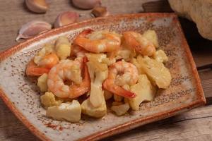 Stir-fried shrimp with cauliflower. Tasteless food. Healthy. photo